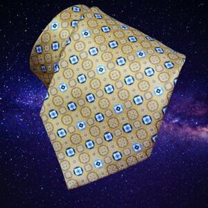 $490 BRIONI Handmade Navy Blue Gold Brown Hexagon Geometric Silk Tie LUX Italy